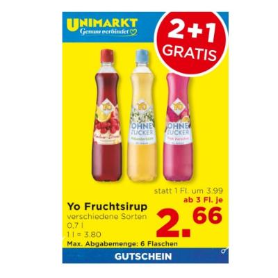 Promotion Bild von Yo Fruchtsirup versch. Sorten ab 3 Fl. je 2.66€ Unimarkt