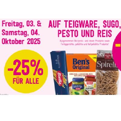 -25% FÜR ALLE AUF TEIGWARE, SUGO, PESTO UND REIS Sutterlüty
