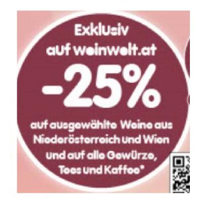 Bild von Exklusiv auf weinwelt.at -25% auf ausgewählte Weine aus Niederösterreich und Wien und auf alle Gewürze, Tees und Kaffee INTERSPAR