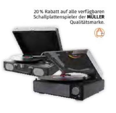 Promotion Bild von 20% Rabatt auf alle verfügbaren Schallplattenspieler der MÜLLER Qualitätsmarke Müller Drogerie