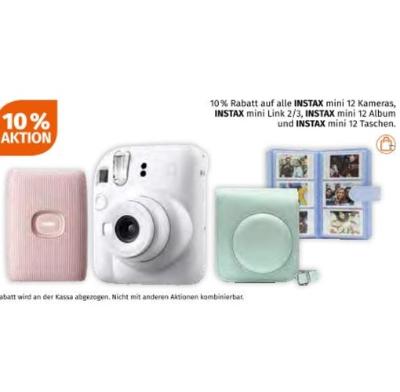 Promotion Bild von 10% Rabatt auf alle INSTAX mini 12 Kameras, INSTAX mini Link 2/3, INSTAX mini 12 Album und INSTAX mini 12 Taschen Müller Drogerie