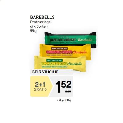 2+1 GRATIS Riegel von Barebells BIPA