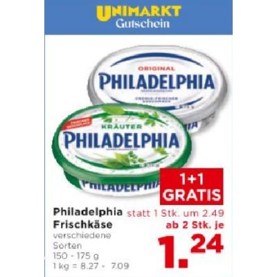 Promotion Bild von Philadelphia Frischkäse verschiedene Sorten ab 2 Stk. je 1.24€ Unimarkt