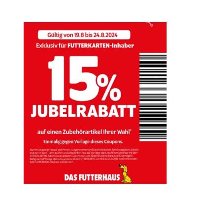 Promotion Bild von 15% JUBELRABATT auf einen Zubehörartikel Ihrer Wahl DAS FUTTERHAUS