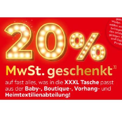 Promotion Bild von 20% MwSt. geschenkt auf fast alles, was in die XXXL Tasche passt aus der Baby-, Boutique-, Vorhang- und Heimtextilienabteilung! XXXLutz