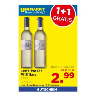 Promotion Bild von Lenz Moser Pfiffikus ab 2 Fl. je 2.99€ Unimarkt