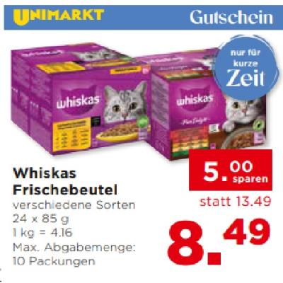 Promotion Bild von Whiskas Frischebeutel verschiedene Sorten je 8.49€ Unimarkt