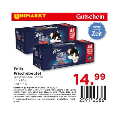 Felix Frischebeutel verschiedene Sorten je 14,99€ Unimarkt