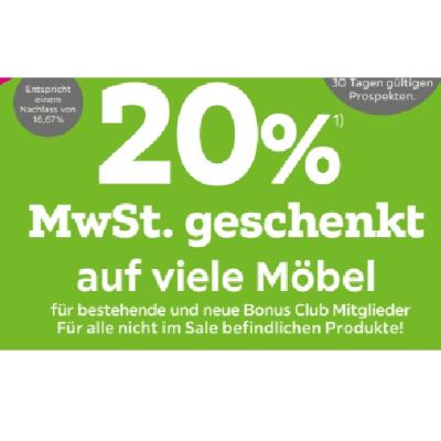 20% MwSt. geschenkt auf viele Möbel mömax