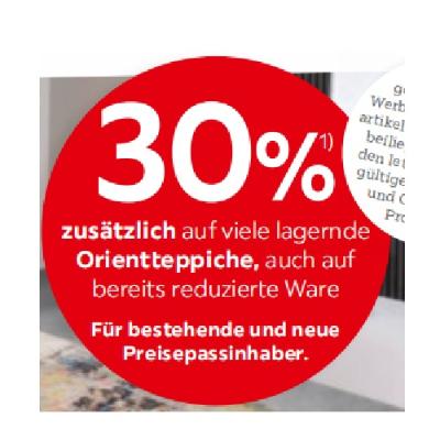 30% zusätzlich auf viele lagernde Orientteppiche, auch auf bereits reduzierte Ware XXXLutz
