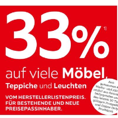 33% auf viele Möbel, Teppiche und Leuchten VOM HERSTELLERLISTENPREIS XXXLutz