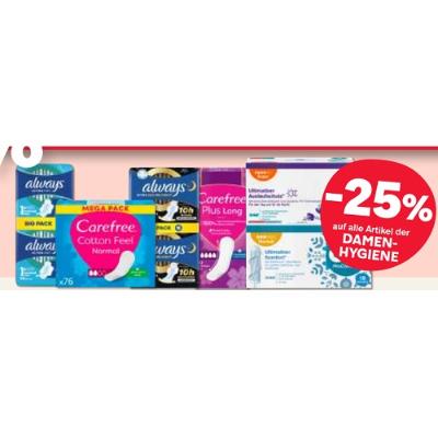 -25% auf alle Artikel der DAMENHYGIENE MPREIS
