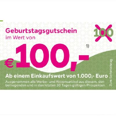 Promotion Bild von Geburtstagsgutschein im Wert von €100,- Ab einem Einkaufswert von 1.000,- Euro mömax
