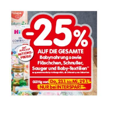 Promotion Bild von -25% AUF DIE GESAMTE Babynahrung sowie Fläschchen, Schnuller, Sauger und Baby-Textilien INTERSPAR