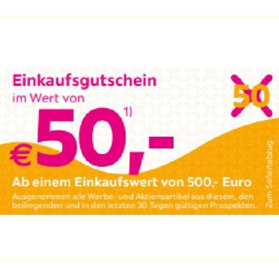 Einkaufsgutschein im Wert von €50,- Ab einem Einkaufswert von 500,- Euro mömax