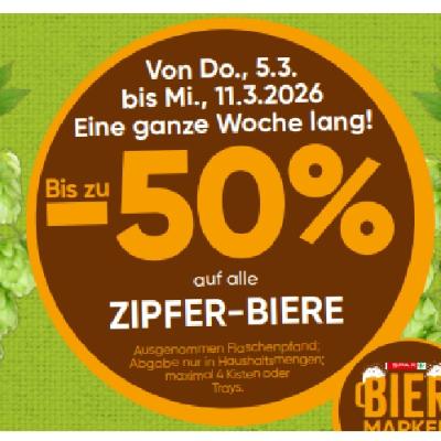 Bis zu -50% auf alle ZIPFER-BIERE SPAR
