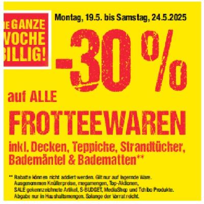 Promotion Bild von -30% auf ALLE FROTTEEWAREN inkl. Decken, Teppiche, Strandtücher, Bademäntel & Badematten Maximarkt