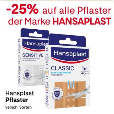 Promotion Bild von -25% auf alle Pflaster der Marke HANSAPLAST MPREIS