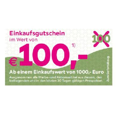 Einkaufsgutschein im Wert von €100,- Ab einem Einkaufswert von 1000,- Euro mömax