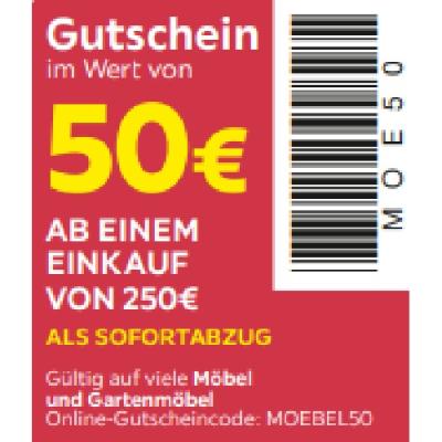 50€ AB EINEM EINKAUF VON 250€ ALS SOFORTABZUG auf viele Möbel und Gartenmöbel Möbelix
