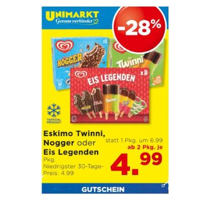 Promotion Bild von Eskimo Twinni, Nogger oder Eis Legenden ab 2 Pkg. je 4.99€ Unimarkt