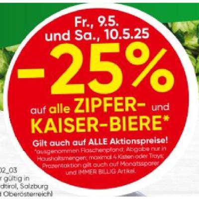 -25% AUF ALLE ZIPFER- UND KAISER-BIERE EUROSPAR