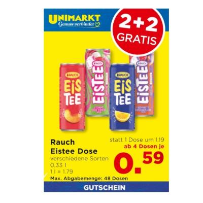 Promotion Bild von Rauch Eistee Dose versch. Sorten ab 4 Dosen je 0.59€ Unimarkt 
