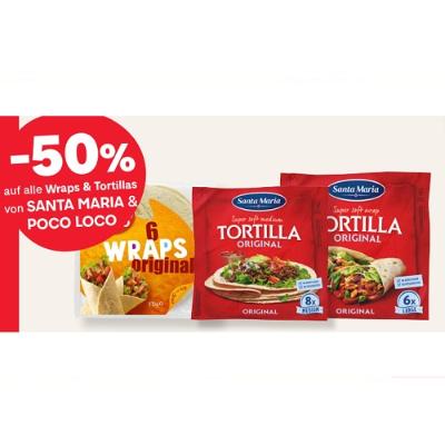 -50% auf alle Wraps & Tortillas von SANTA MARIA & POCO LOCO MPREIS