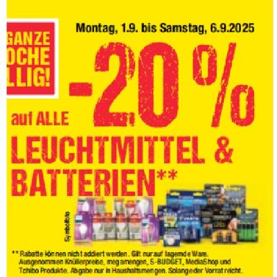 -20% auf ALLE LEUCHTMITTEL & BATTERIEN Maximarkt