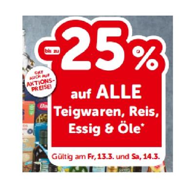 bis zu -25% auf ALLE Teigwaren, Reis, Essig & Öle INTERSPAR