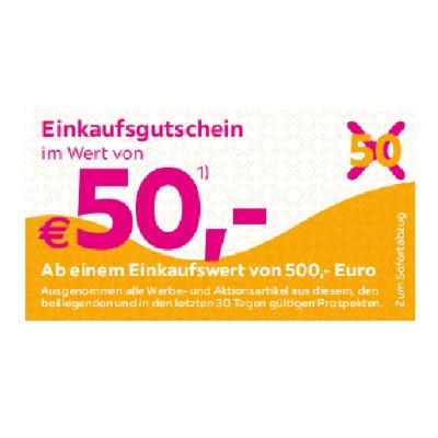 Einkaufsgutschein im Wert von €50,- Ab einem Einkaufswert von 500,- Euro mömax