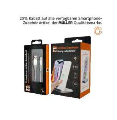 Promotion Bild von 20% Rabatt auf alle verfügbaren Smartphone-Zubehör Artikel der MÜLLER Qualitätsmarke Müller Drogerie