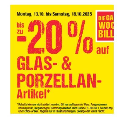 bis zu -20% auf GLAS- & PORZELLAN-Artikel Maximarkt