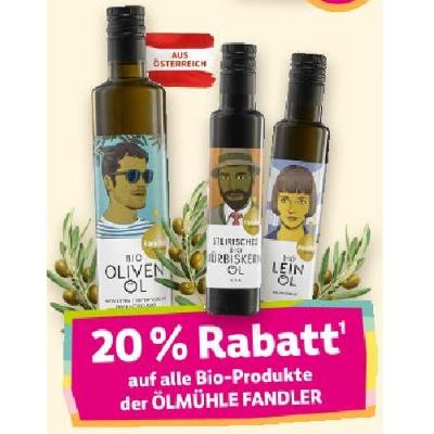 Bild von 20% Rabatt auf alle Bio-Produkte der ÖLMÜHLE FANDLER Denns BioMarkt