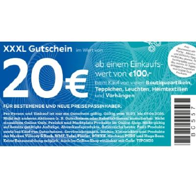 20 € ab einem Einkaufswert von €100,- beim Kauf von vielen Boutiqueartikeln, Teppichen, Leuchten, Heimtextilien und Vorhängen XXXLutz