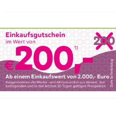 Einkaufsgutschein im Wert von €200,- Ab einem Einkaufswert von 2.000,- Euro mömax
