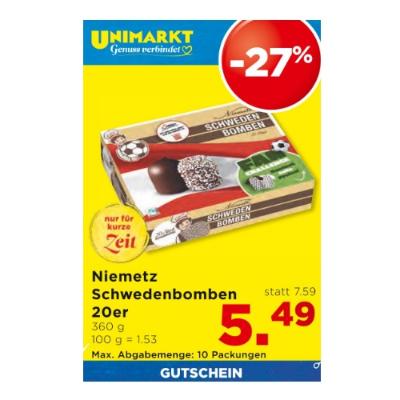 Promotion Bild von Niemetz Schwedenbomben 20er je 5.49€ Unimarkt