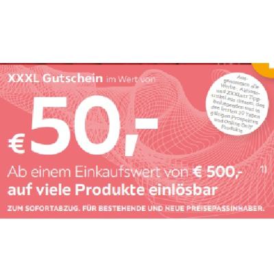 XXXL Gutschein im Wert von € 50,- Ab einem Einkaufswert von € 500,- auf viele Produkte einlösbar XXXLutz