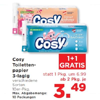 Promotion Bild von Cosy Toilettenpapier 3-lagig verschiedene Sorten ab 2 Pkg. je 3.49€ Unimarkt