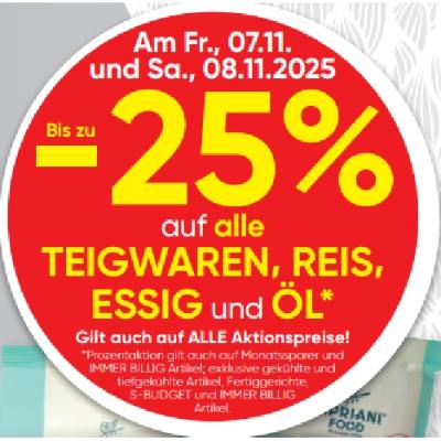Bis zu -25% auf alle TEIGWAREN, REIS, ESSIG und ÖL SPAR Gourmet