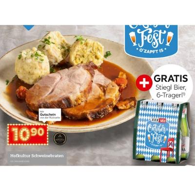 Hütthalers Hofkultur Schweinebraten + GRATIS Stiegl Bier 6-er Tragerl je 10.90€ XXXLutz