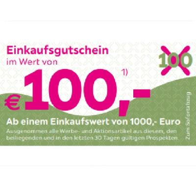 Einkaufsgutschein im Wert von €100,- Ab einem Einkaufswert von 1000,- Euro mömax