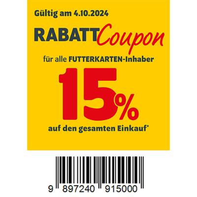 -15% RABATT auf den gesamten DAS FUTTERHAUS Einkauf* exklusiv für FUTTERKARTEN-Inhaber 