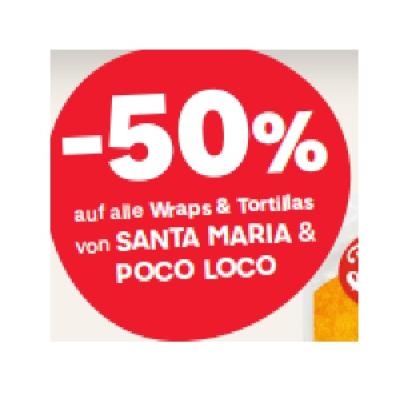 -50% auf alle Wraps & Tortillas von SANTA MARIA & POCO LOCO MPREIS