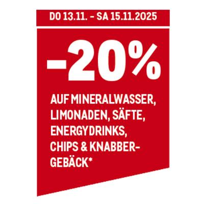 -20% auf Mineralwasser, Limonaden, Säfte, Energydrinks, Chips & Knabbergebäck* METRO