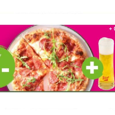 Pizza Salami ø 29cm + 0,33l Stiegl Flasche je 6€ mömax
