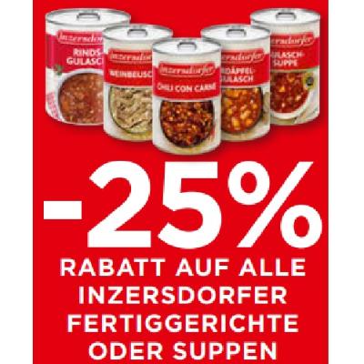 Promotion Bild von -25% RABATT AUF ALLE INZERSDORFER FERTIGGERICHTE ODER SUPPEN Unimarkt