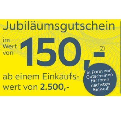 Promotion Bild von Jubiläumsgutschein im Wert von 150,- ab einem Einkaufswert von 2.500,- Möbelix