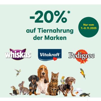 -20% auf Tiernahrung der Marken Whiskas, Vitakraft und Pedigree BayWa