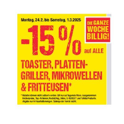 Promotion Bild von -15% auf ALLE TOASTER, PLATTEN GRILLER, MIKROWELLEN & FRITTEUSEN Maximarkt